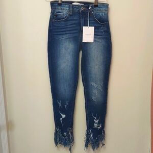 KanCan Women's Fringe Ankle High Rise Distressed Denim Jeans Size 3